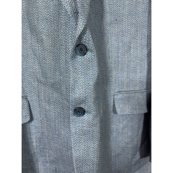 Vintage Norm Thompson Sport Coat 46 LONG Blue Tan 100% Pure Silk Deadstock - Picture 4 of 16